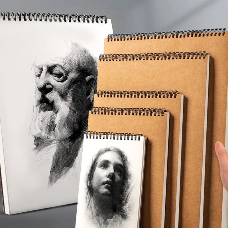 A5 A4 16K Vintage Kraft Sketchbook, Thick Coil Bound Blank Drawing Notebook, Vertical Flip Sketch Pad for Students Art Painting