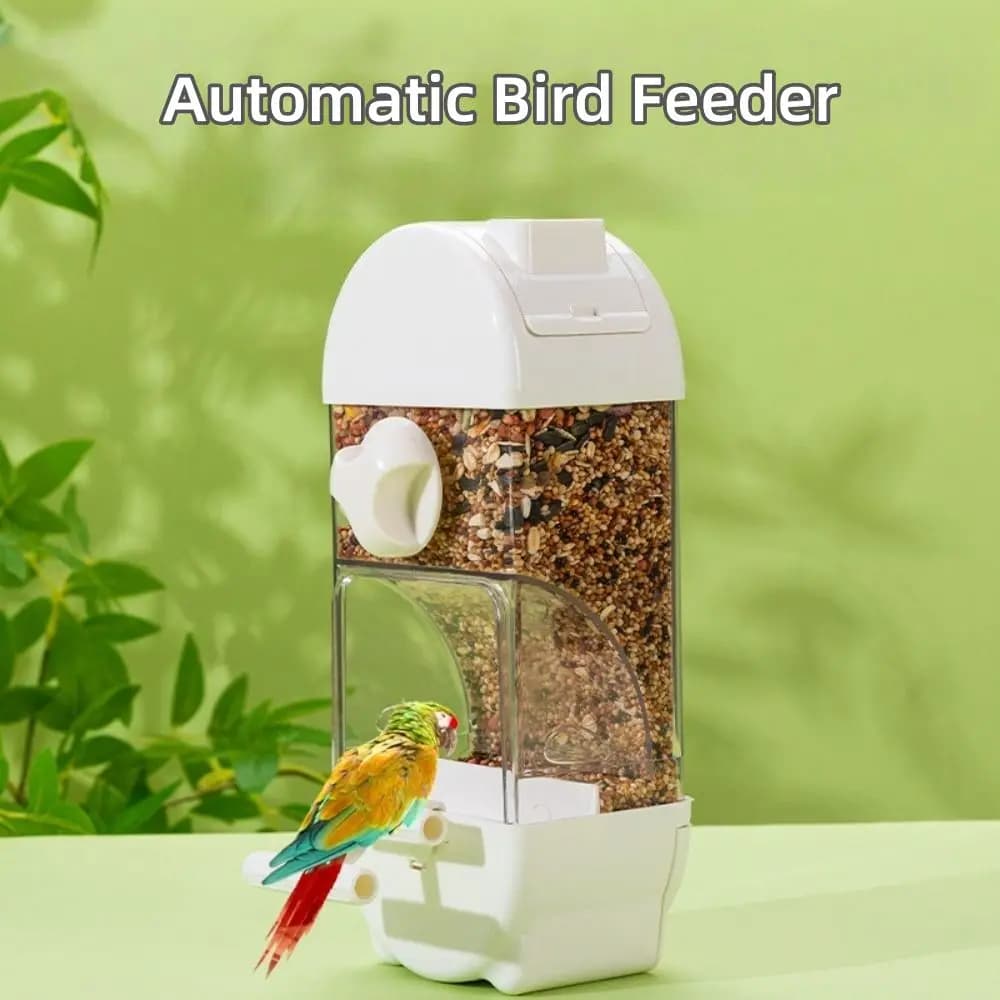 New PET Automatic Bird Feeder Hanging Transparent Bird Feeding Bowl Large Capacity Waste Drawer Parakeet Food Bowl Cage Use