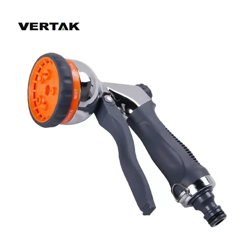 VERTAK 8 Patterns Hose Spray Gun Chrome Plated Garden Watering Hose Nozzle Portable Water Gun with Water Flow Control