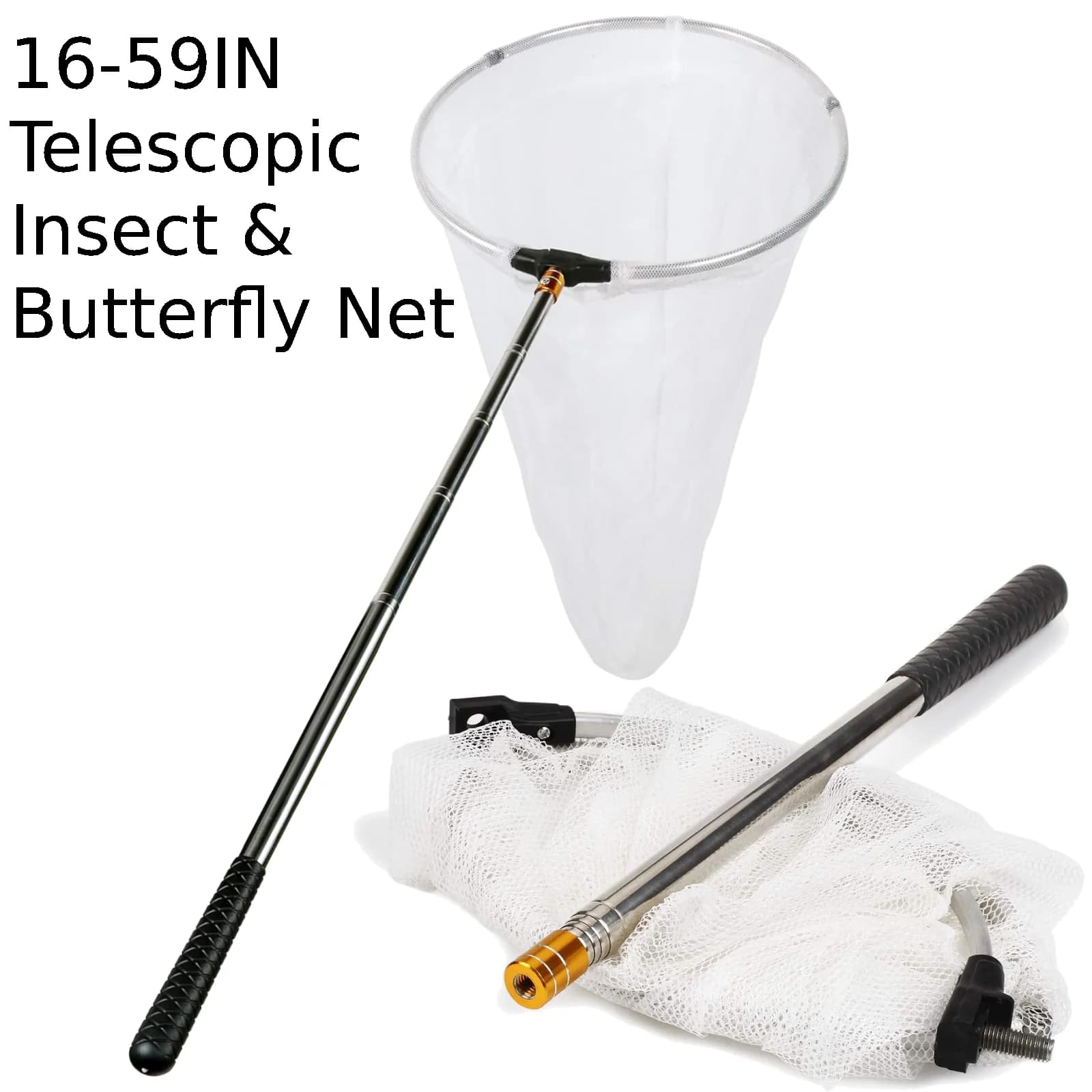 Professional Insect and Butterfly Net with 11" Ring 20" Net Depth 59" Telescopic Stainless Steel Handle Fishing Landing Net
