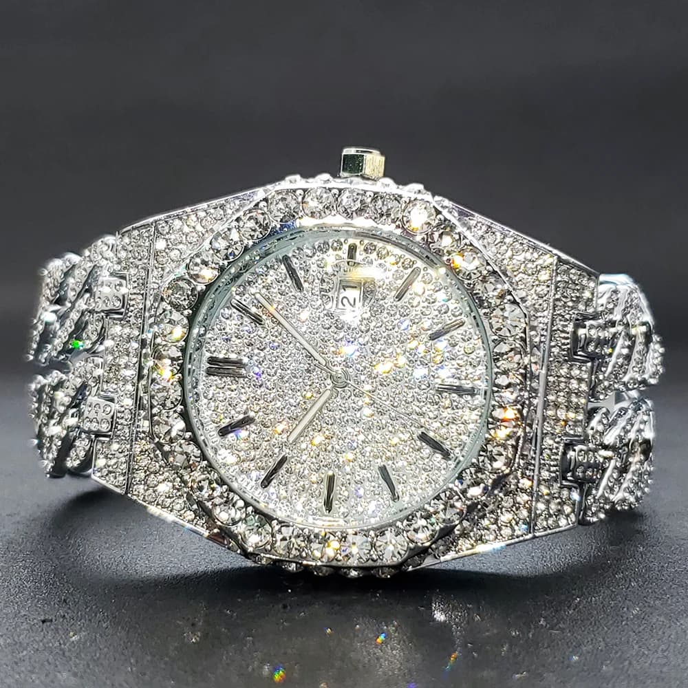 Orologio ghiacciato da uomo Orologio con diamanti di lusso Bracciale a maglie cubane Design Orologi da polso al quarzo alla moda per uomo uhrenwia herren