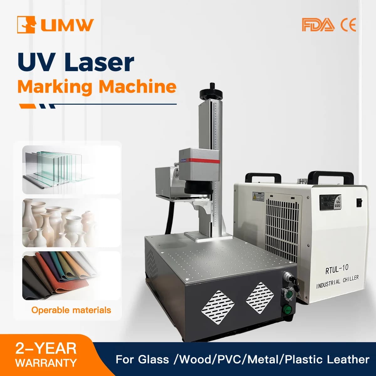 Macchina per marcatura laser UV 3W 5W per vetro, legno, PVC, acciaio inossidabile, incisore laser con raffreddamento ad acqua e chiller