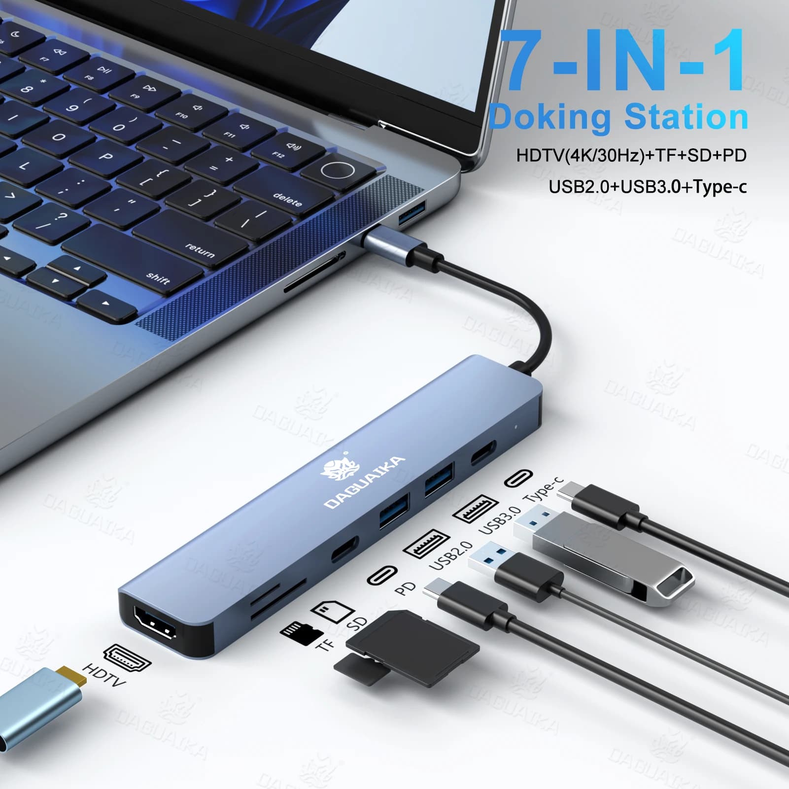 Docking station adattatore multiporta USB 3.0 PD100W compatibile HDTV 7 in 1 USB C HUB tipo C 4K a 30Hz per laptop Dell Nintendo Switch