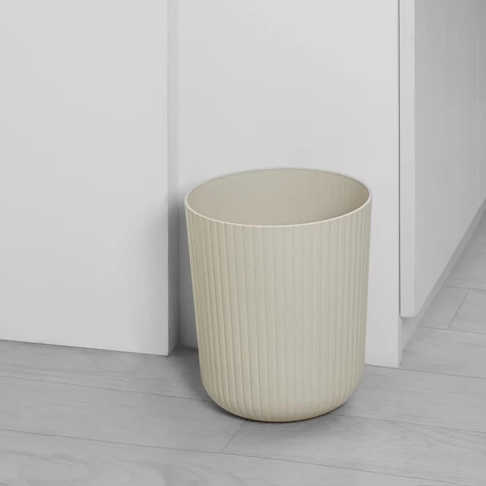 Large 6.2 Liter Plastic Trash Can with Ribbed Design Beige Kitchen Wastebasket Small Garbage Bin for Home Office Bathroom