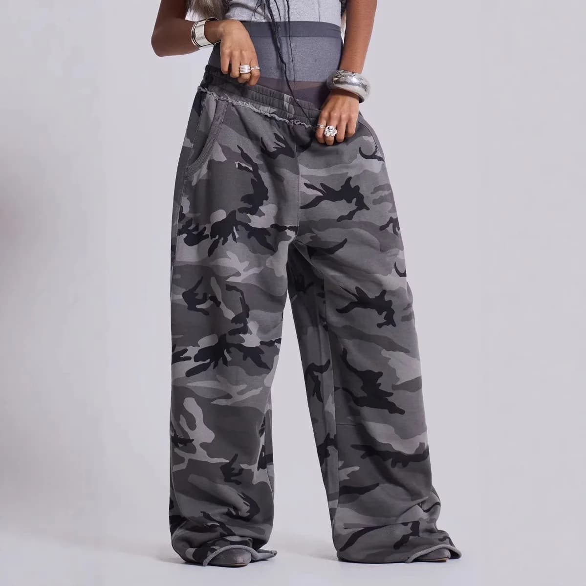 Camouflage Print Wide Leg Pants Long Trousers Loose Fit Straight Cut Street Style Men Women Casual Loose Leggings