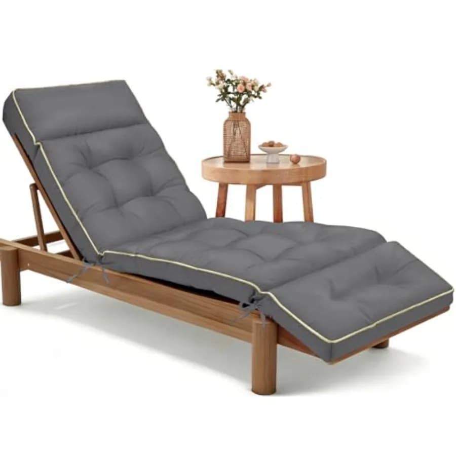 Cuscino per Chaise Longue da Esterno in Memory Foam, Ricambio per Sdraio da Patio e Piscina con Lacci per Mobili da Esterno 74 x 22 x
