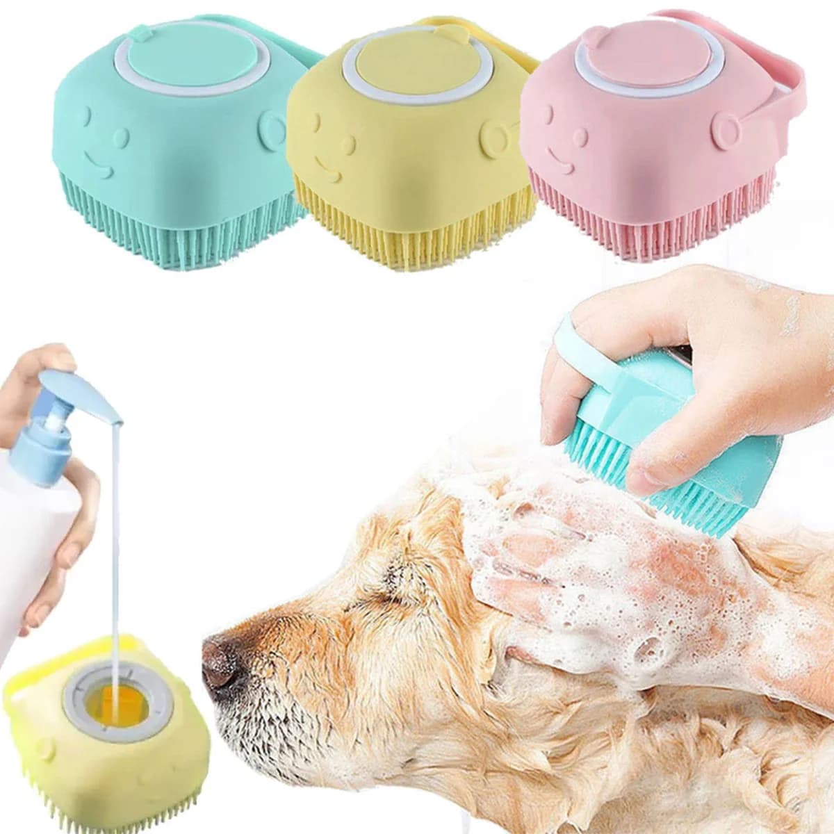 Spazzola per shampoo per cani da compagnia pettine per massaggio per gatti spazzola per toelettatura adatta per il bagno capelli lunghi e corti animali domestici gomma siliconica morbida