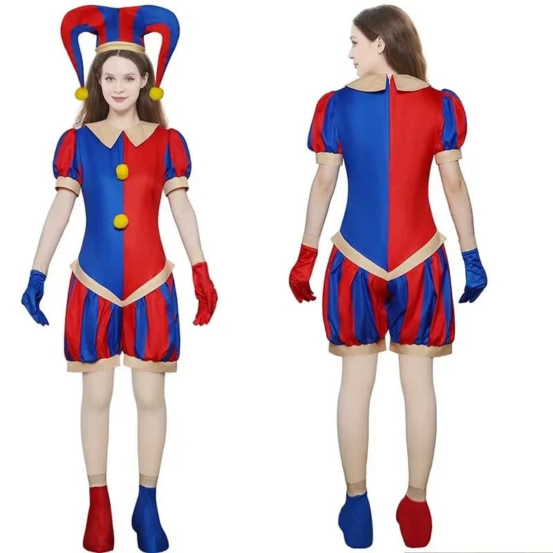 2026 Circus Pomni Cosplay Costume with Hat Gloves Halloween Costumes Carnival Outfits Circus Pomni Cosplay