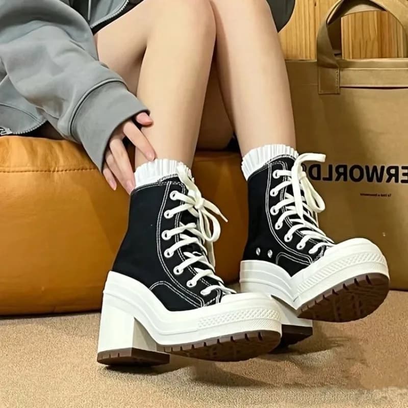 Sneakers con Piattaforma da Donna, Stivali di Marca di Lusso, Scarpe da Skateboard alla Moda per Esterni, Sneakers Alte in Tela da Donna