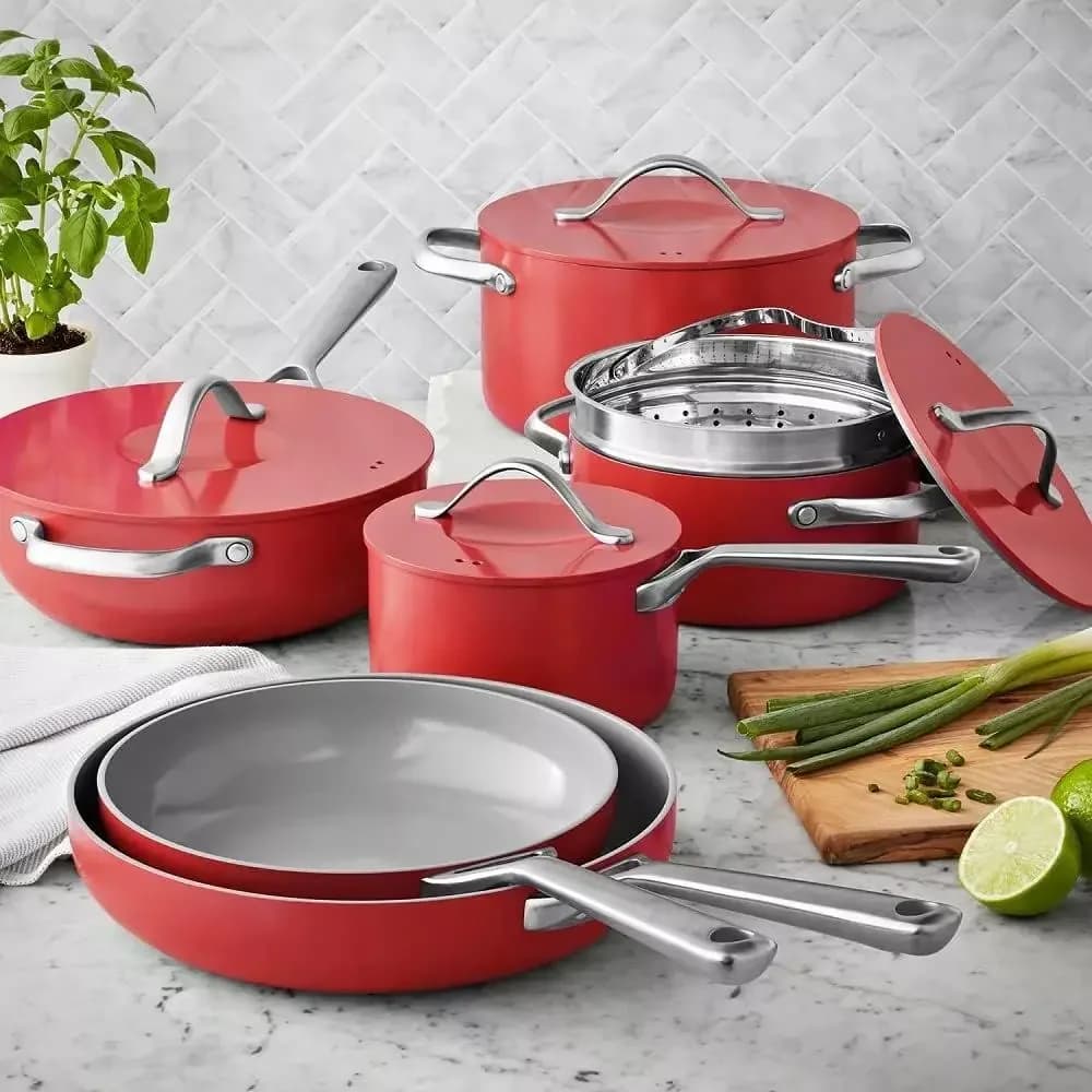 11-Piece Red Ceramic Cookware Set, 23x15x11 cm
