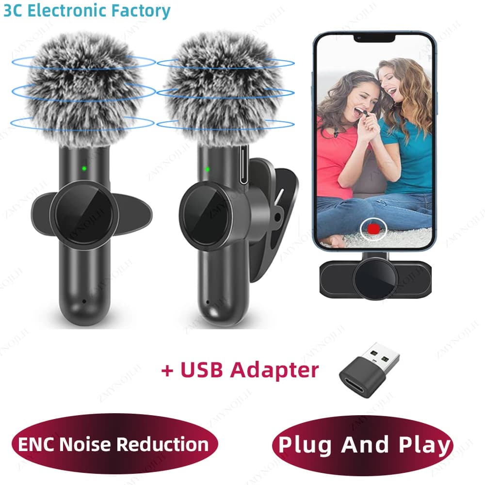 2.4G Wireless Lavalier Microphone with Noise Cancellation for Audio/Video Recording, Compatible with iPhone/iPad/Android/Xiaomi/Samsung, Microphone for Games and Live Streaming