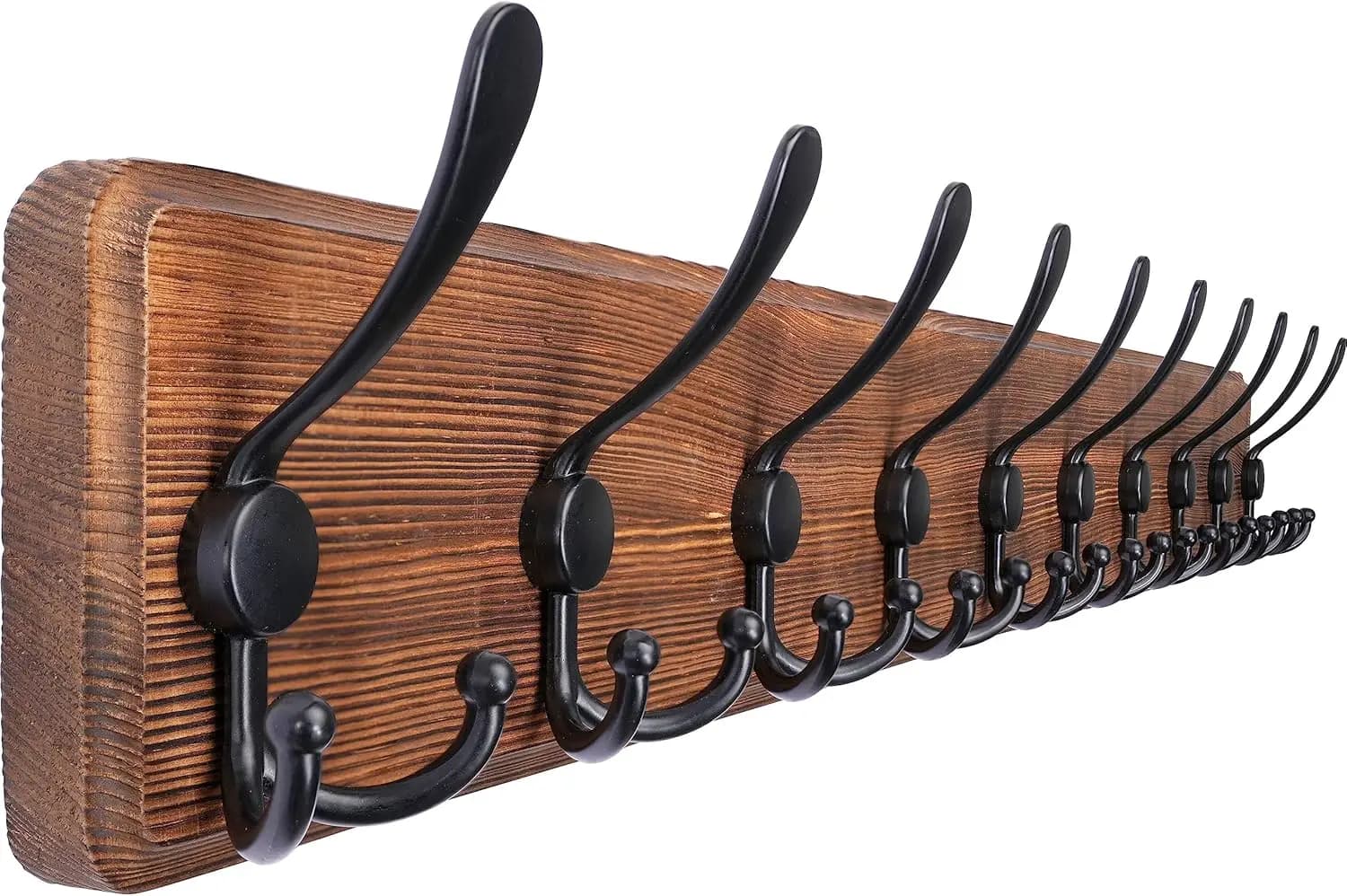 Grande Appendiabiti da Parete in Legno con 10 Ganci Tripli, Stile Rustico Farmhouse per Ingresso e Camera da Letto