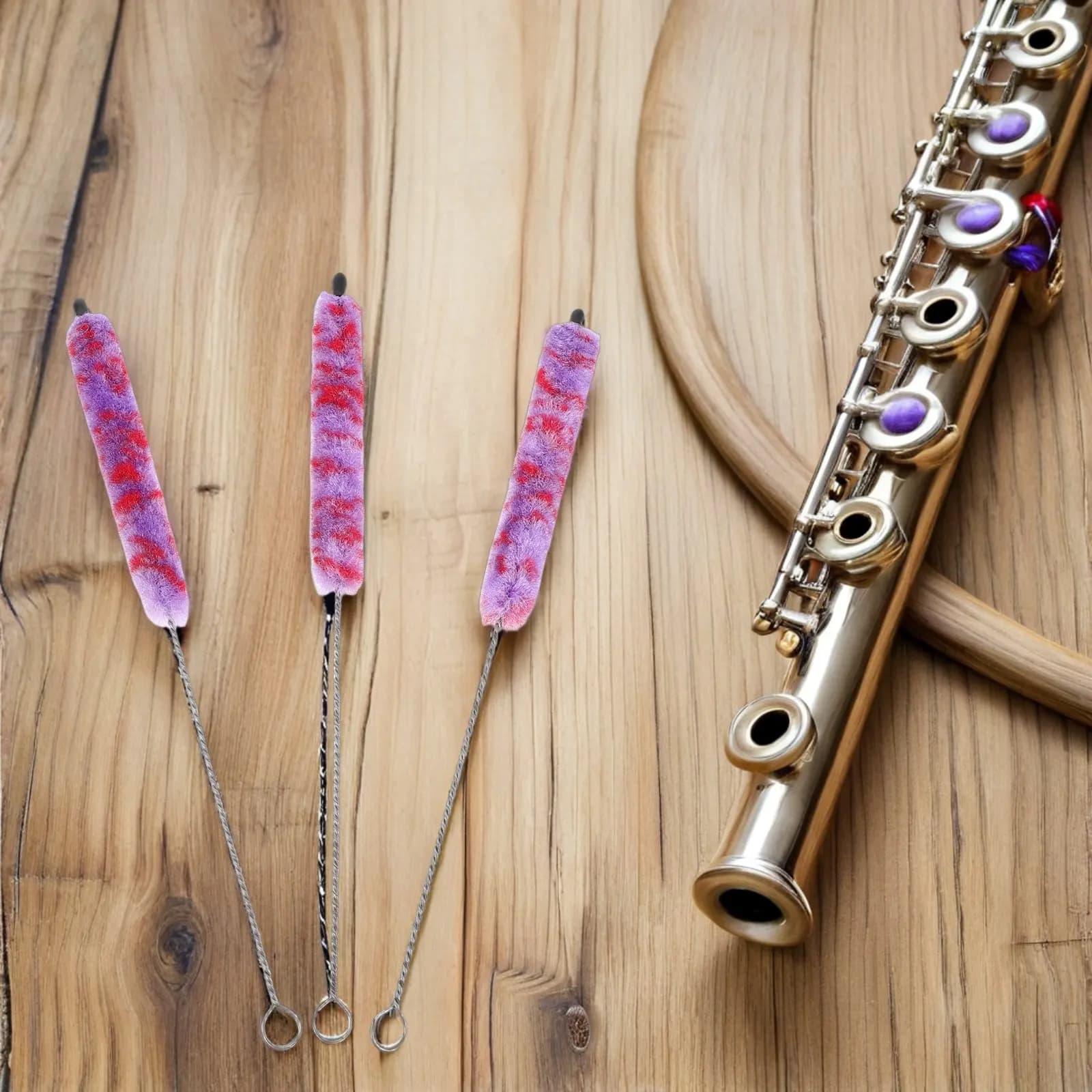 Set of 3 Flute Cleaning Brushes, Red Sticks and Purple for Internal Maintenance of Flutes and Saxons, Tools Accessories