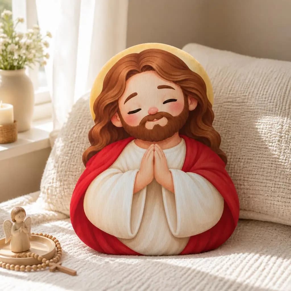 Praying Jesus Shaped Stuffed Throw Pillow Christian Faith Plush Cushion Religious Prayer Decor Church Meditation Space Gift