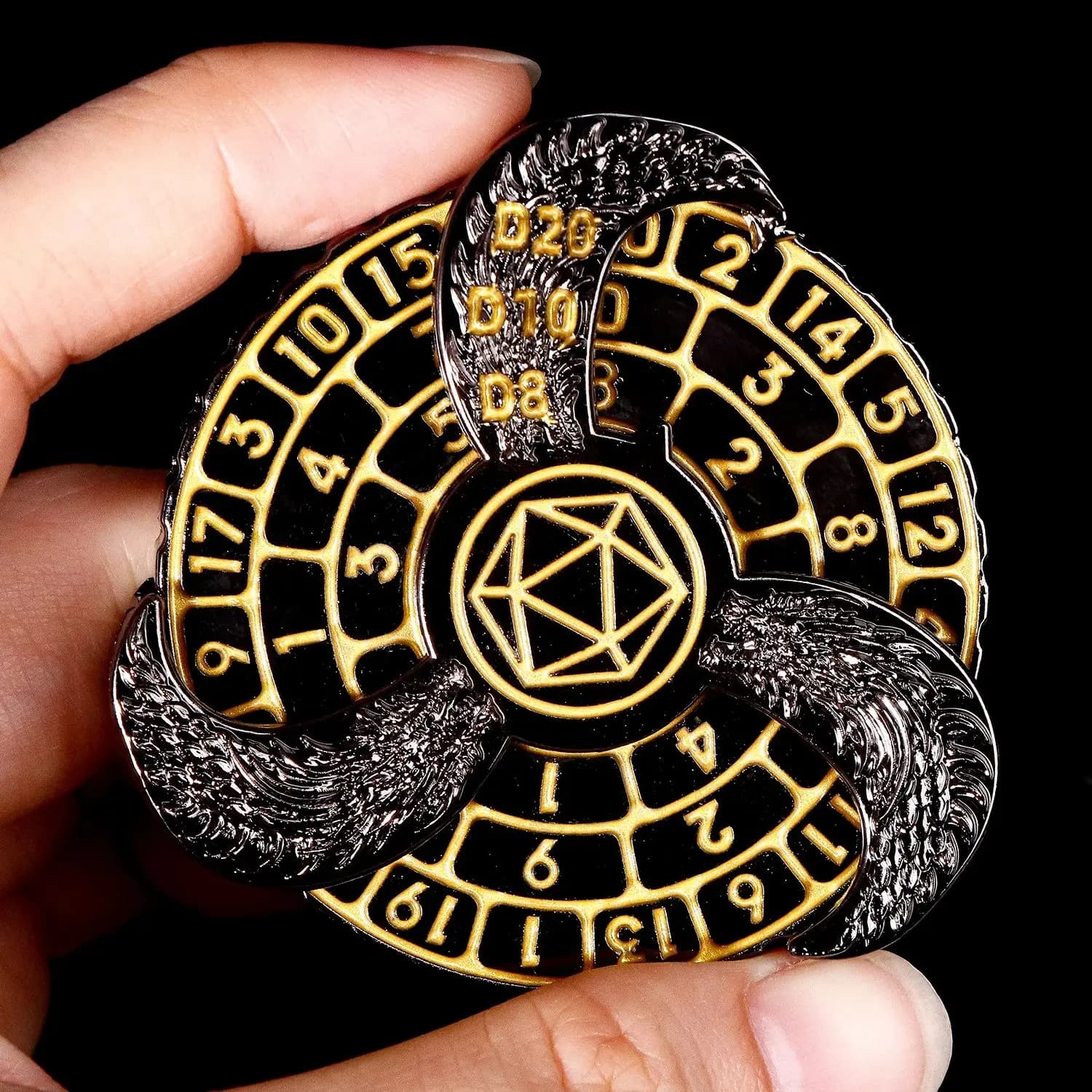 Set di dadi Spinner in metallo 7 in 1 per Dungeons & Dragons Set di dadi Dragon RPG Gioco da tavolo D&D Collezione di dadi in metallo