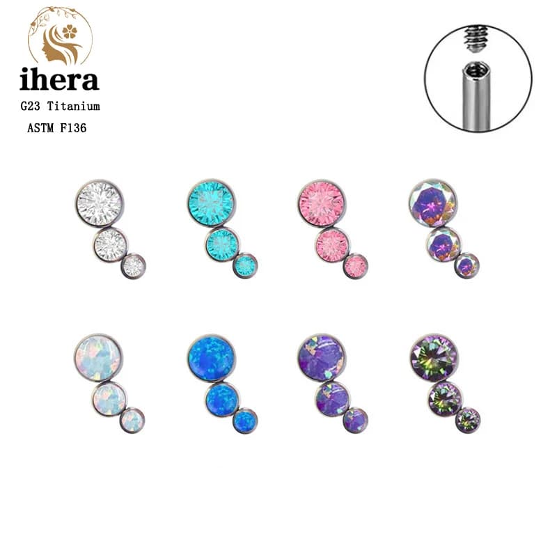 G23 Titanium Round Zircon Flat Stud Earrings CZ Internal Thread Labret Lip Ring Ear Tragus Cartilage Piercing Women Body Jewelry
