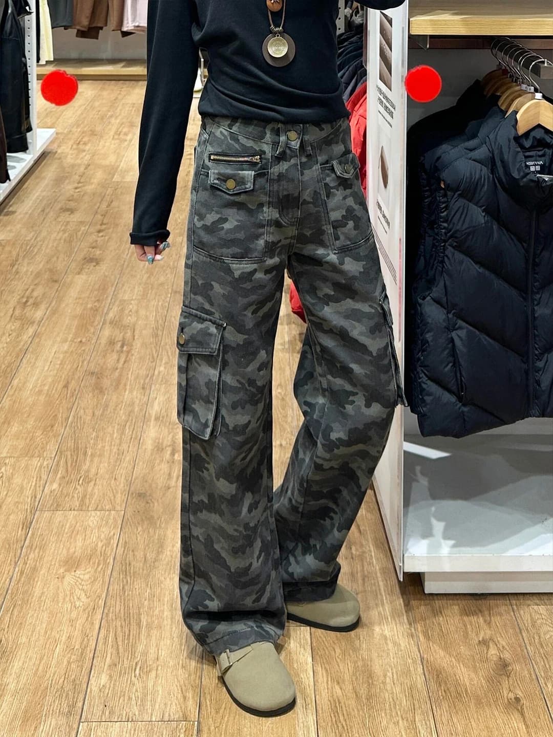 American High Street Camouflage Jeans Men's Autumn Tall Leg Lengthening Flared Pants Multiple Pockets Workwear Trousers