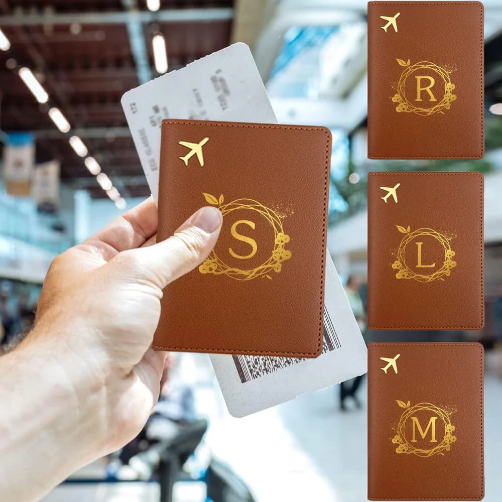 Contenitore per passaporto con blocco RFID Organizzatore per passaporto Porta passaporto impermeabile Custodia per biglietti da visita Modello di lettera con ghirlanda