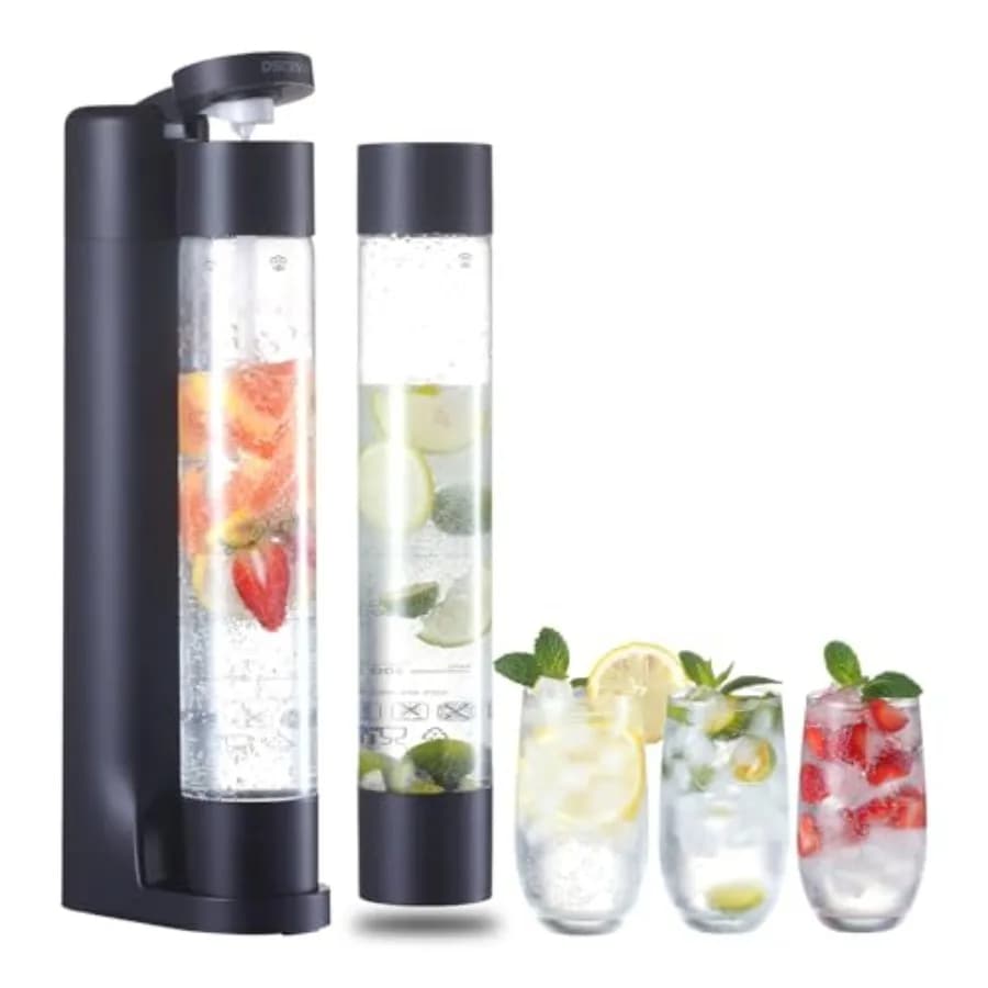 Macchina per Acqua Frizzante, Dispenser di Bevande per Casa, Produttore di Soda con 2 Bottiglie Senza BPA da 1L, Seltzer Fi