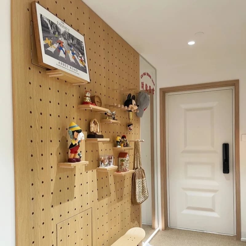 Espositore personalizzato in legno massello con pannello forato, portaoggetti da parete/scrivania, scaffale da ingresso/portico