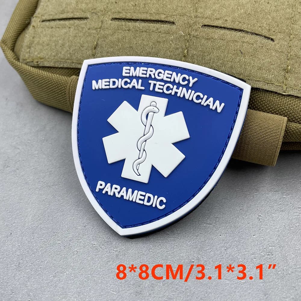 Patch in PVC con Stella della Vita per Paramedici EMS, Blu e Bianco con Gancio, Distintivo Medico per Gilet Tattico e Zaino