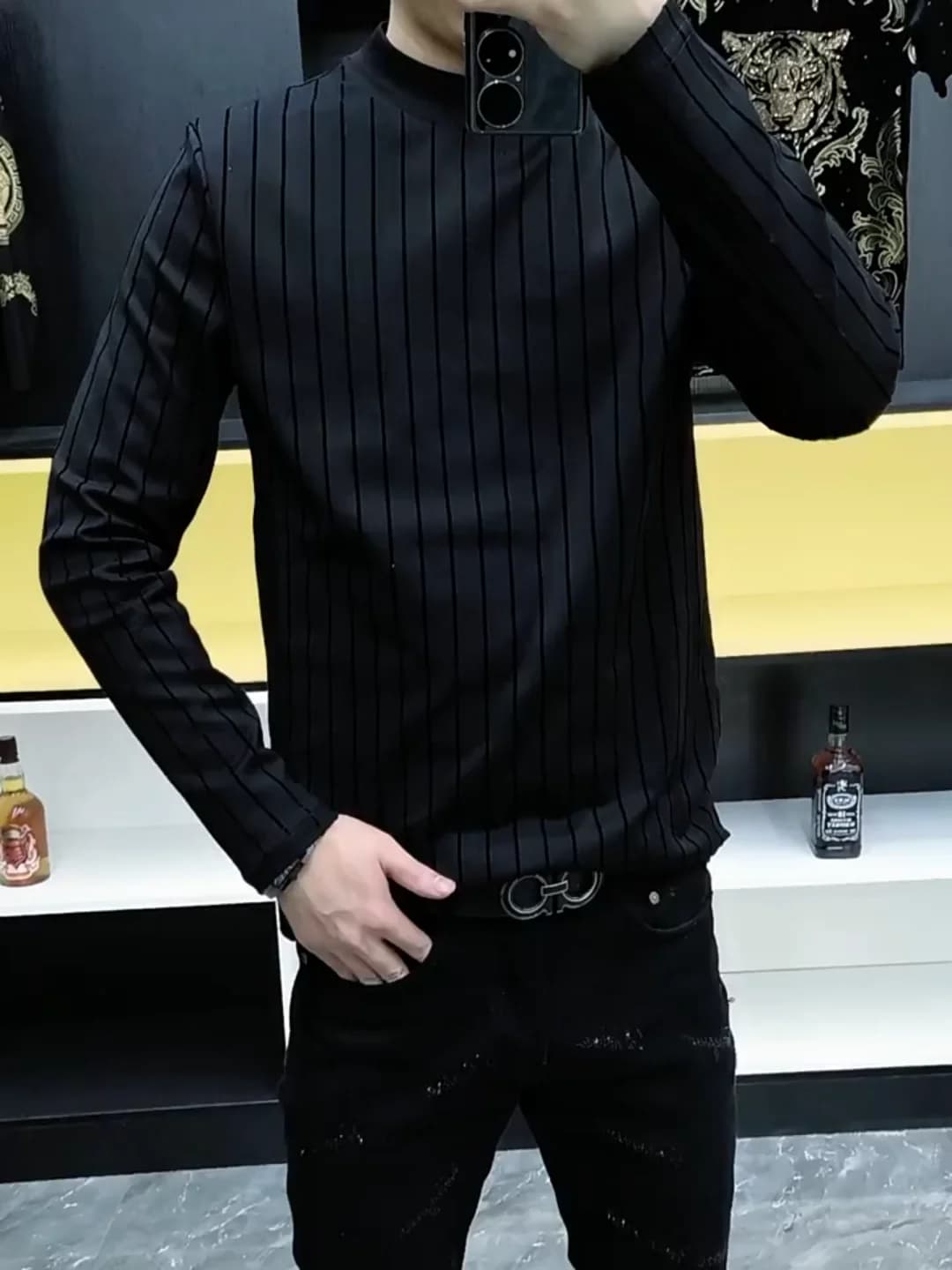 Nuova Maglietta Autunno Inverno a Maniche Lunghe con Collo Rotondo, Slim Fit, Alla Moda, Comoda, Stile Business Casual, Antibatterica
