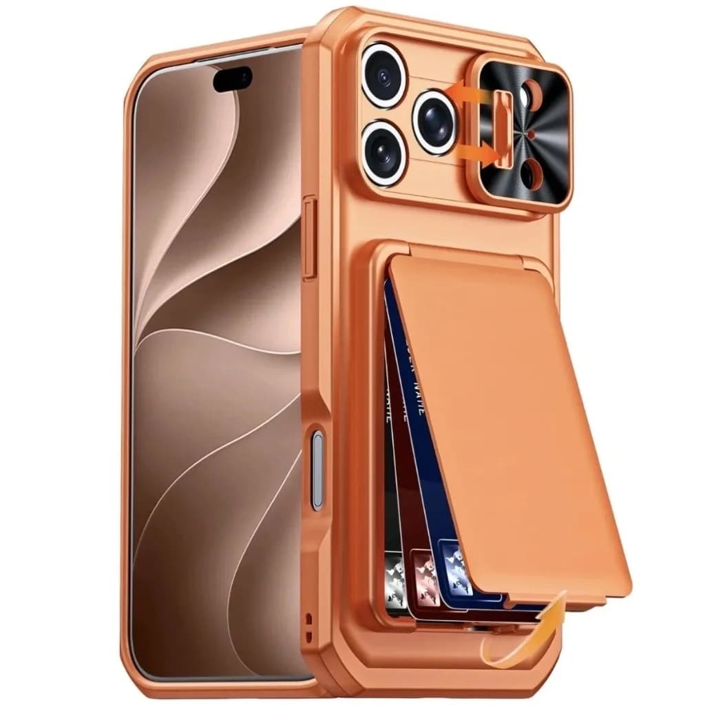 Rfid Blocking Card Holder Wallet Slide Camera Lens Cover For iPhone 15 16 17 18 Pro Max PC+TPU Shockproof Protective Phone Case