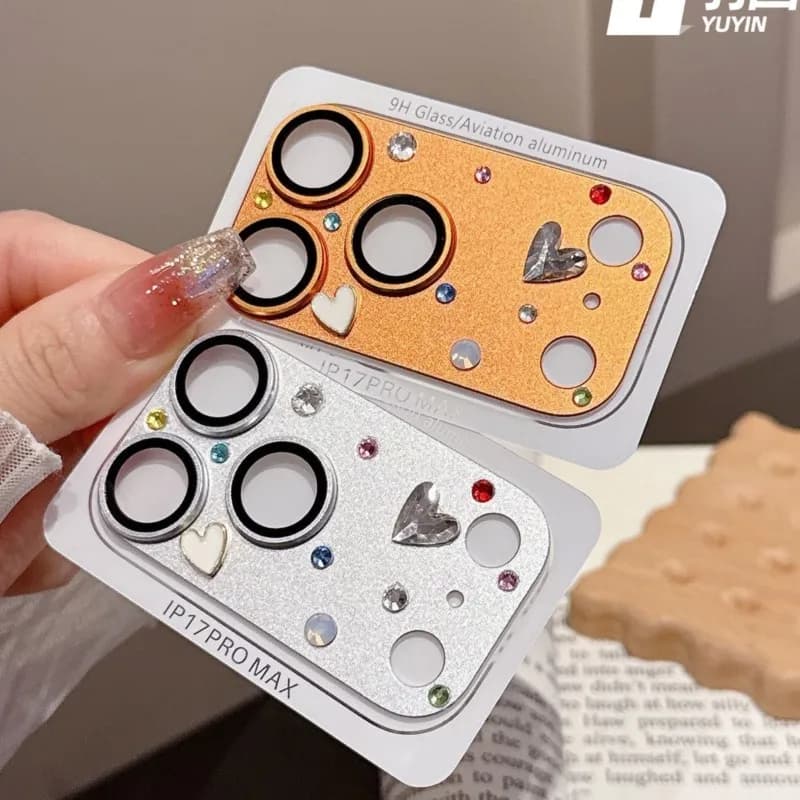 NNBILI Fashion Handmade Sticker Rhinestone Camera Protector For iPhone 17 Pro Max Clear Scratch-proof Lens Glass Tempered Film