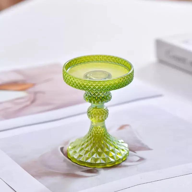 Candeliere creativo in vetro con piedi alti, casa, ufficio, soggiorno, tavolo da pranzo, decorazione per armadietto del vino, piccolo portacandele verde, 1 pezzo