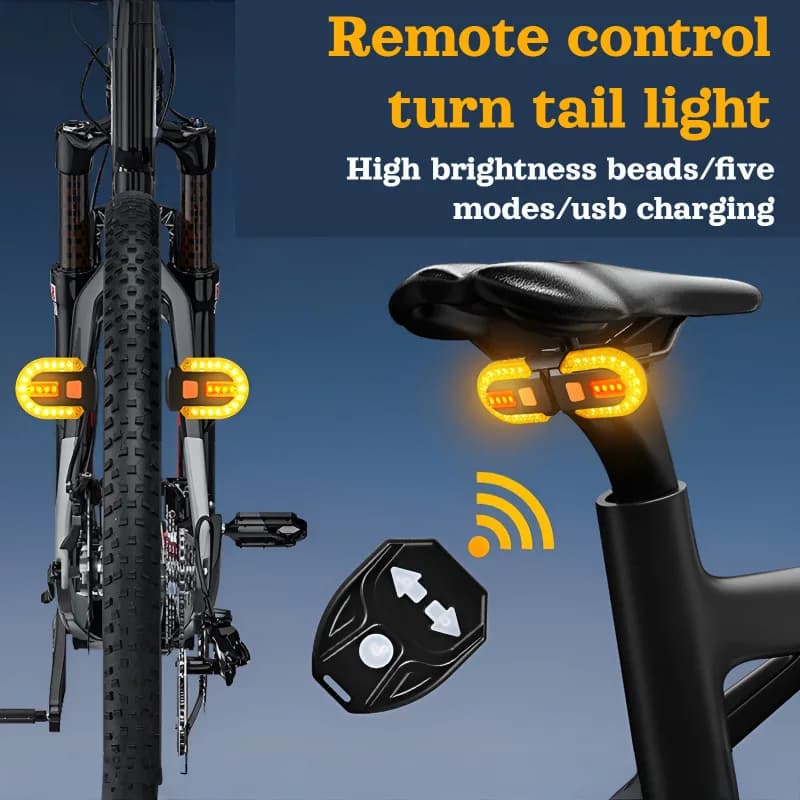 Luce Posteriore per Bicicletta con Telecomando Wireless, Ricaricabile USB, Indicatore di Direzione Staccabile con Allarme, Luce di Sicurezza Intelligente per Ciclismo
