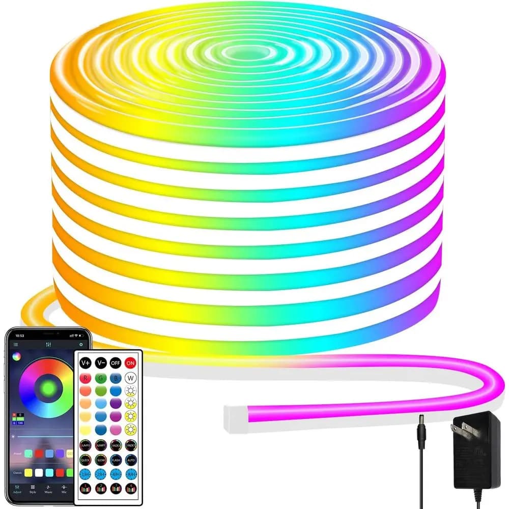 LED Strip RGB Neon 50m, 24V, Multicolor, Music Synchronization, Dimmable, Remote Control/APP, Flexible Design Fai-da-te or for Bedroom