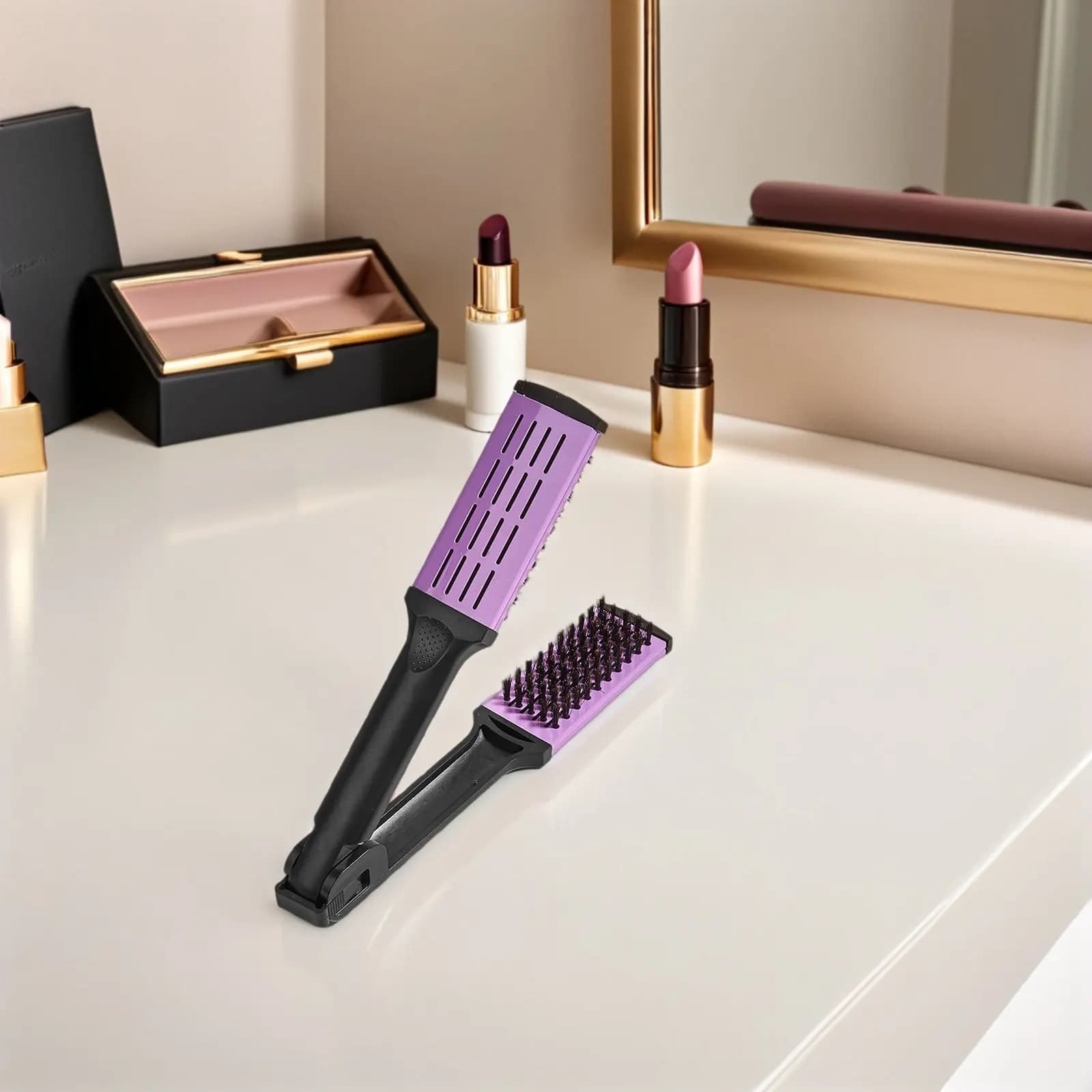 Straightening Comb V-Shaped Hair Styling Tool Bristle Smoothing Brush for Wavy Straight Hair Types Lightweight Easy Handling