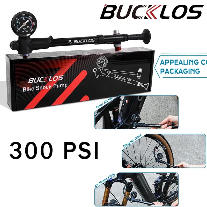 BUCKLOS Pompa da bicicletta 300PSI Pompa forcella anteriore bici ad alta pressione Gonfiatore portatile con valvola Schrader Accessori bici multifunzionali