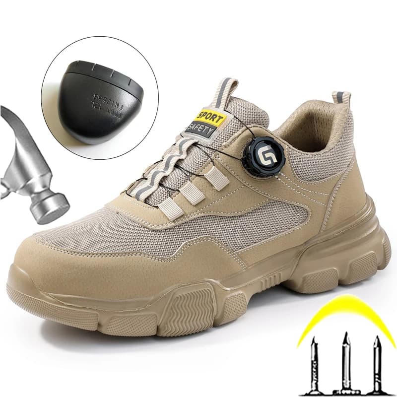 Scarpe antinfortunistiche estive da uomo Scarpe da ginnastica da lavoro traspiranti Scarpe con punta in acciaio Pulsante rotante Scarpe indistruttibili Scarpe di protezione dalla luce