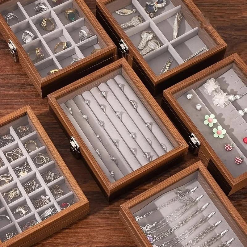 Walnut color jewelry Watch box, ring necklace storage box, earrings, earrings, bracelets, jewelry box, solid wood jewelry box