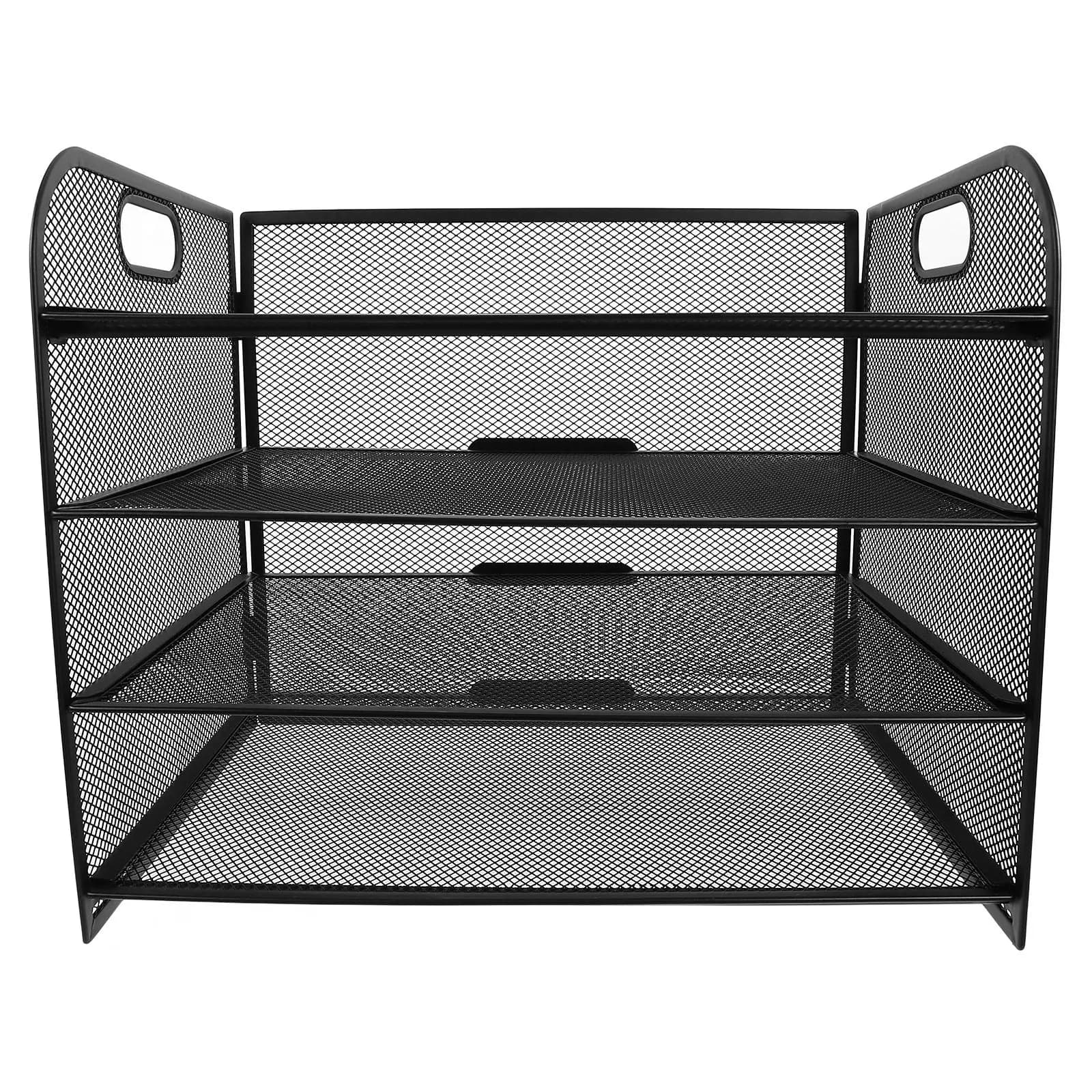 4 Tier Desktop File Organizer Mesh Paper Tray Handle Document Sorter Office Home School Storage Folder Holder Metal Black