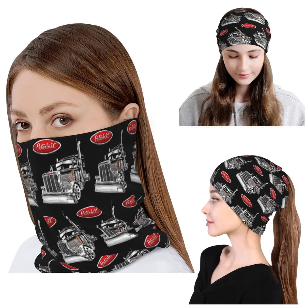 Peterbilt Truck Bandana Neck Gaiter Wrap Scarf Maschera multiuso per il viso Cappello con berretto Unisex per adulti Lavabile