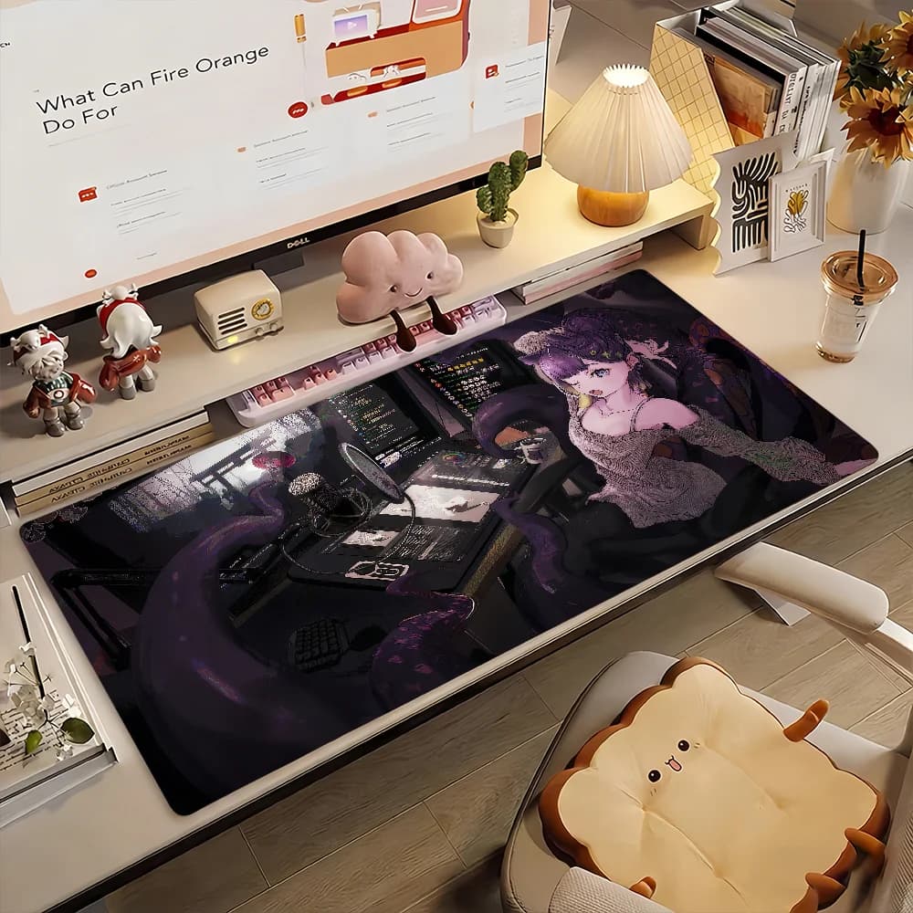 Tappetino per mouse da gaming, tappetino da scrivania grande, antiscivolo, bordi cuciti, elegante stampa anime viola, tappetino esteso per tastiera per gamer e ufficio