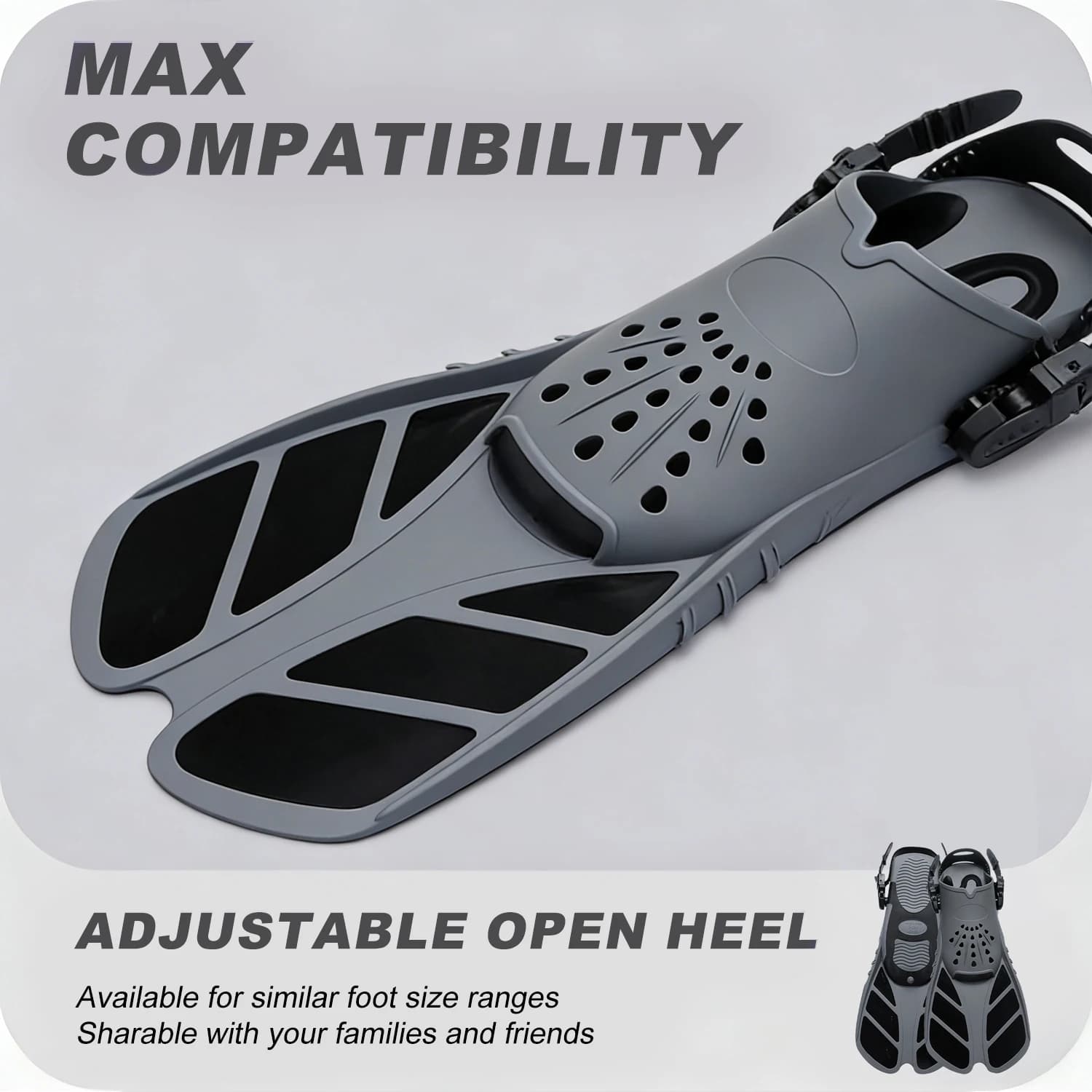 Snorkeling Pins with Adjustable Buckles, Silicone Court Pins for Diving, Open Heel Shoes, Travel and Surf Floating, Adult Size