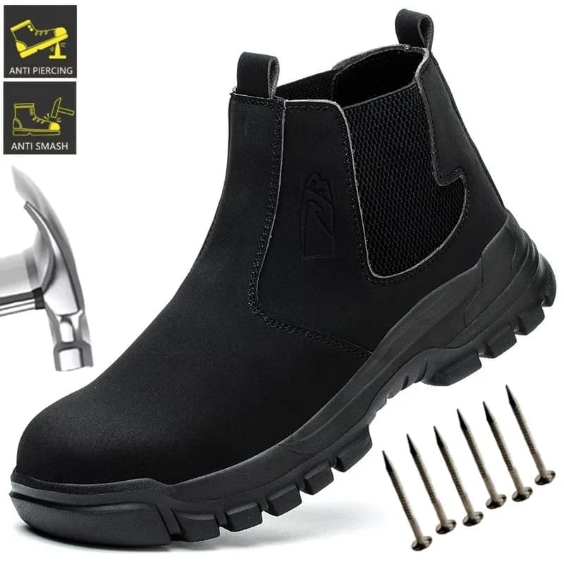 Stivali di Sicurezza con Punta in Acciaio, Supporto alla Caviglia Antiurto, Scarpe da Lavoro Antiscivolo, Sneakers Alte per Lavoro