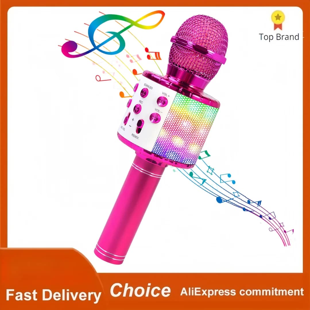Microfono karaoke wireless Bluetooth con altoparlante incorporato, microfono da canto portatile per bambini adulti con luci RGB