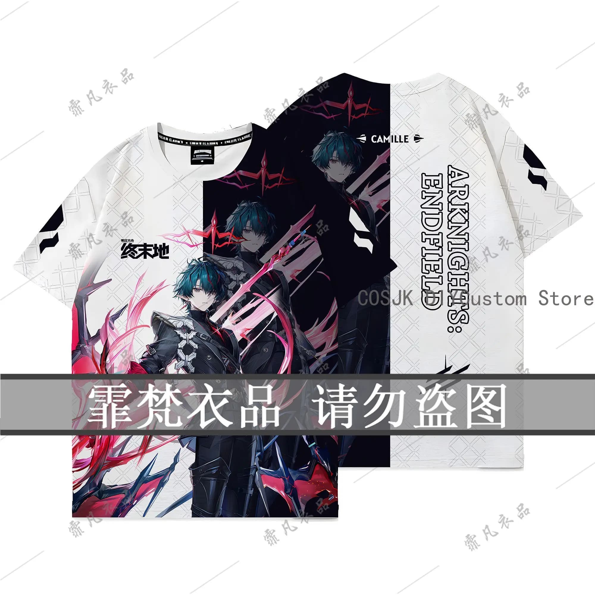 Anime Arknights:Endfield Camille Casual White Print Short Sleeve T-shirt Men Women Game Student Summer Tee Costume Student Tops