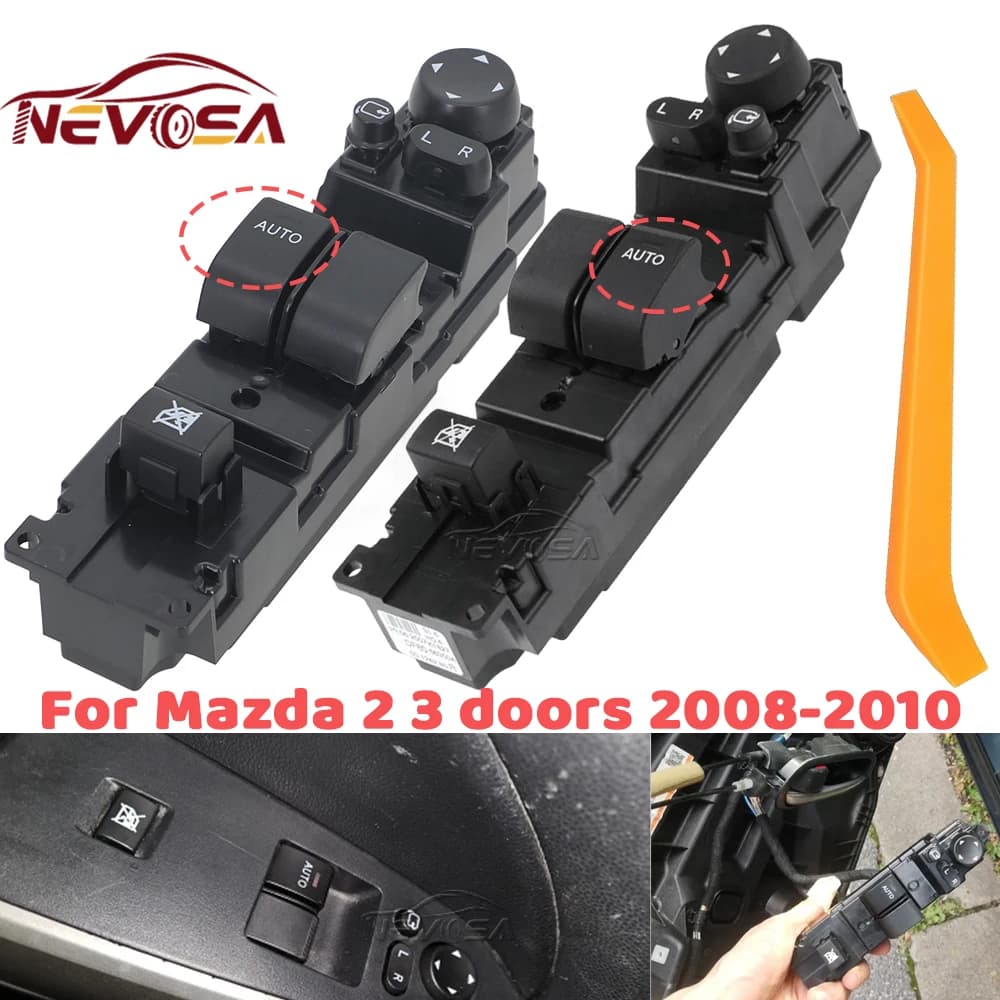 Interruttore Elettrico Principale per Finestrini a 3 Porte per Mazda 2 2008 2009 2010 DF7166350A DF71-66-350A, Lato Sinistro e Destro del Conducente