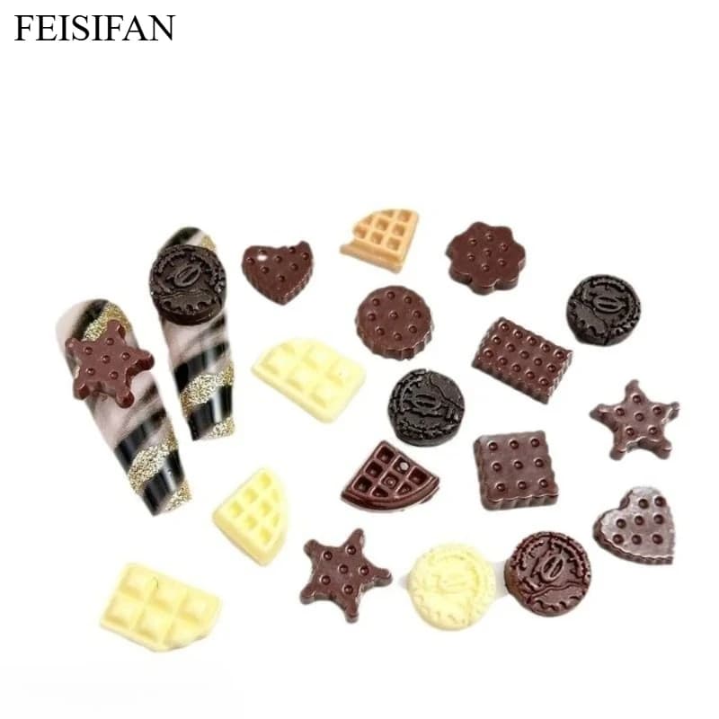 50-Piece Cute Chocolate Style Resin Flatback Ornaments, DIY Craft Supplies for Jewelry Making, Manicure & Hair Accessories
