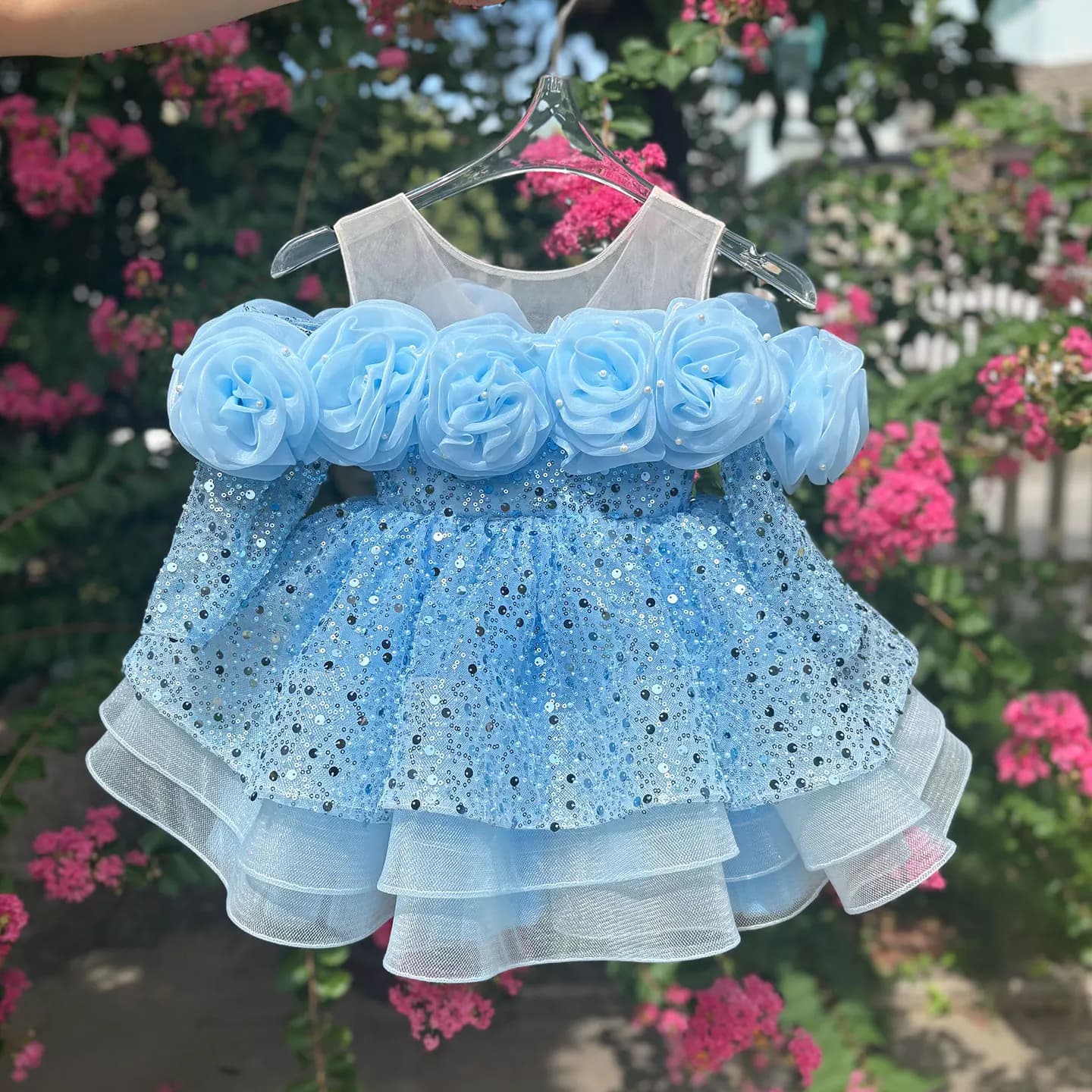 Jill Wish D099 Abito da ragazza di fiori di lusso in pizzo a maniche lunghe da principessa per bambini, matrimonio, primo compleanno, spettacolo, festa, abito da ballo