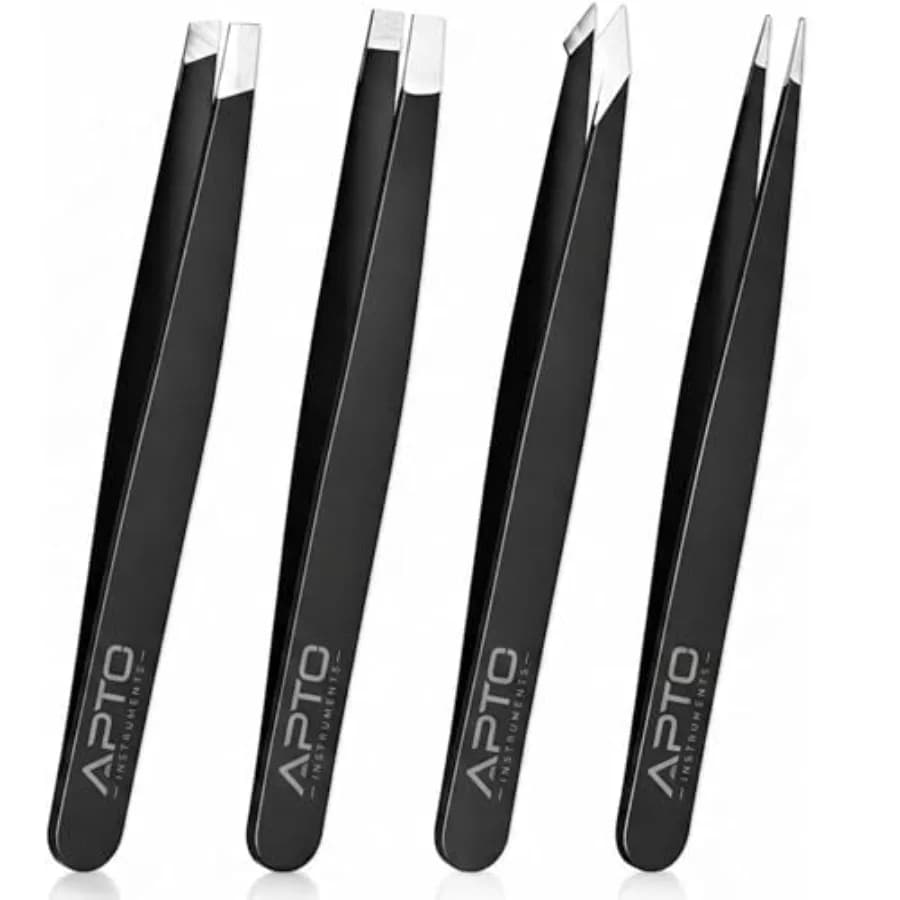 APTO INSTRUMENTS 4 PCS Precision Tweezers Set, Stainless Steel Anti-Static ESD Tweezers, Straight and Curved Tip Non-Magnetic T