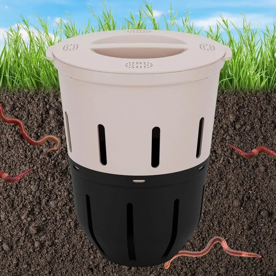 Compostiera per vermi, fattoria di vermi sotterranea da esterno da 3,3 galloni, contenitore per compostaggio di vermi da giardino per rifiuti alimentari di cucina, nero-grigio 10,7x10,7x