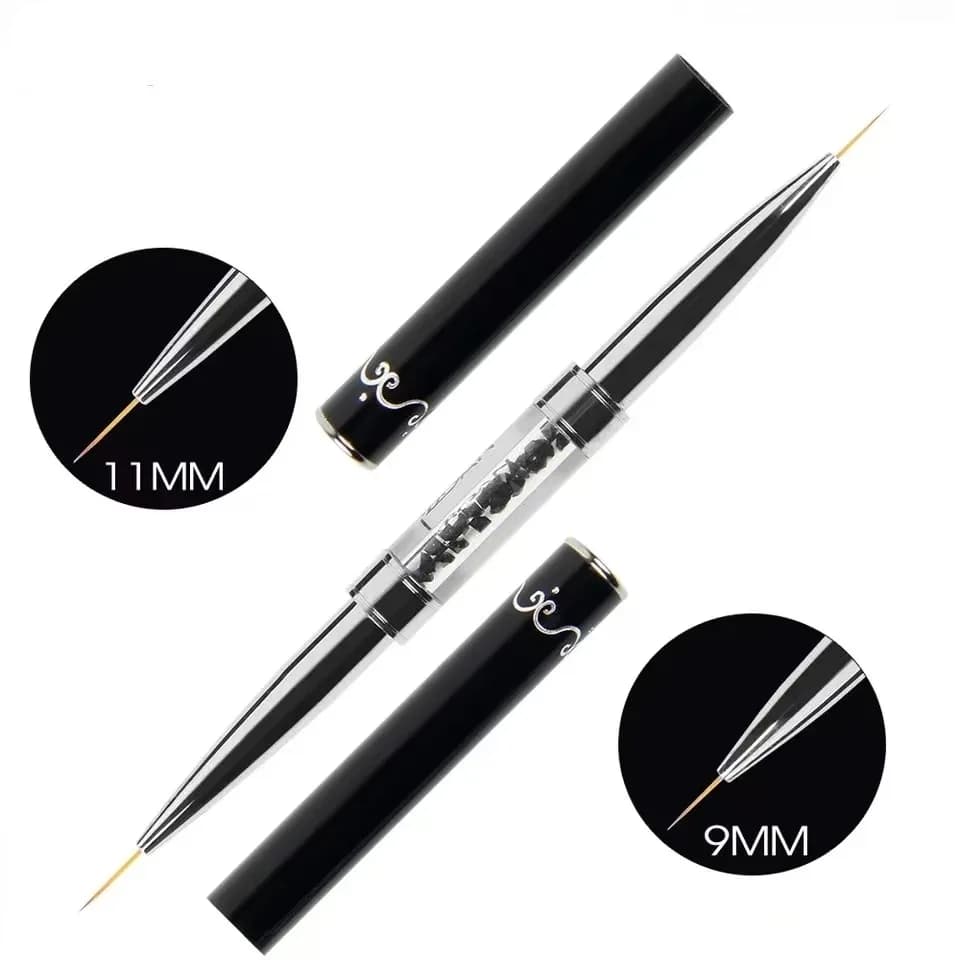 Penna per Nail Art a Doppia Punta con Manico in Metallo Nero, Punta Ultra Fine per Disegno Gel UV, Strumenti per Manicure
