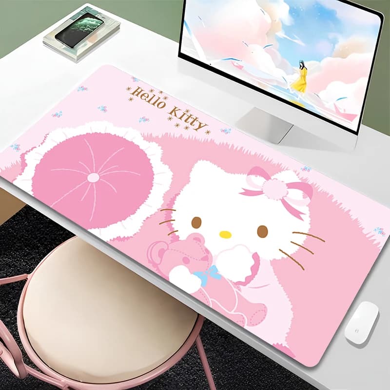 Tappetino per mouse Hello Kitty 90x40 cm, grande, per PC, computer, giocatori, accessori da gioco Kawaii, tappetino per mouse XXL, tappetino per tastiera, tappetino da scrivania, tappetino da tavolo
