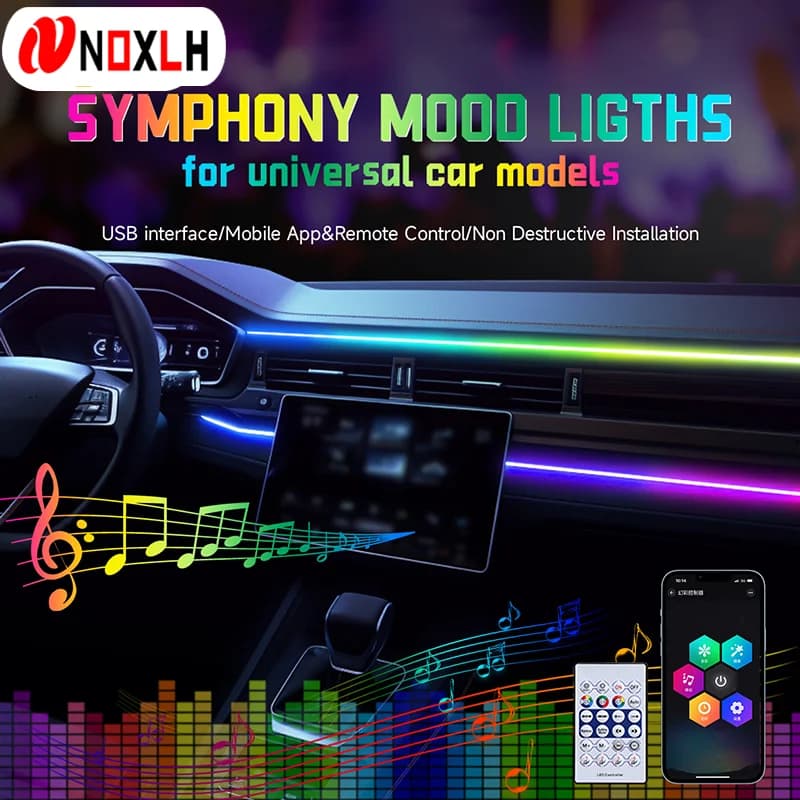RGB USB Interni auto Luce ambientale Arcobaleno Striscia acrilica LED Symphony APP Controllo musicale Lampada decorativa per atmosfera cruscotto